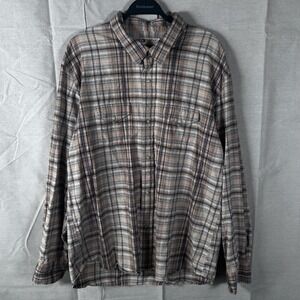 BKE 67 Mens XXL Plaid Pearl Snap Western Shirt Brown Tan Long Sleeve Cotton